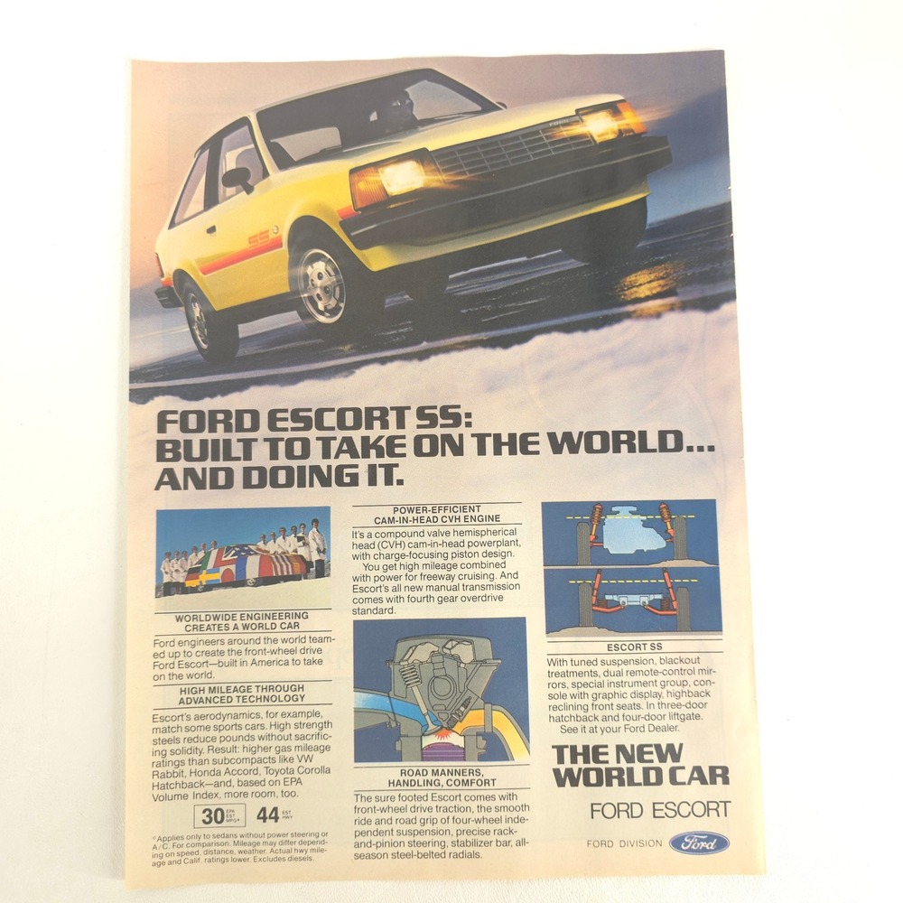 Vintage Ford Escort SS Print Ad 1981 World Car Hatchback Decor Garage Wall Art